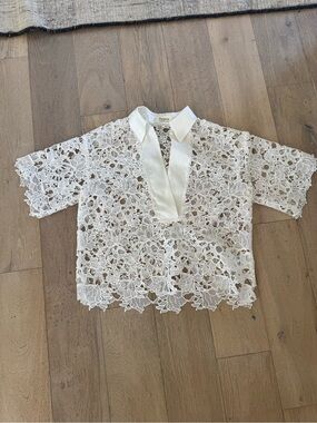 Psophia Vazquez de Castro White Guipure Lace Shirt Top Size S Spain Luxury
